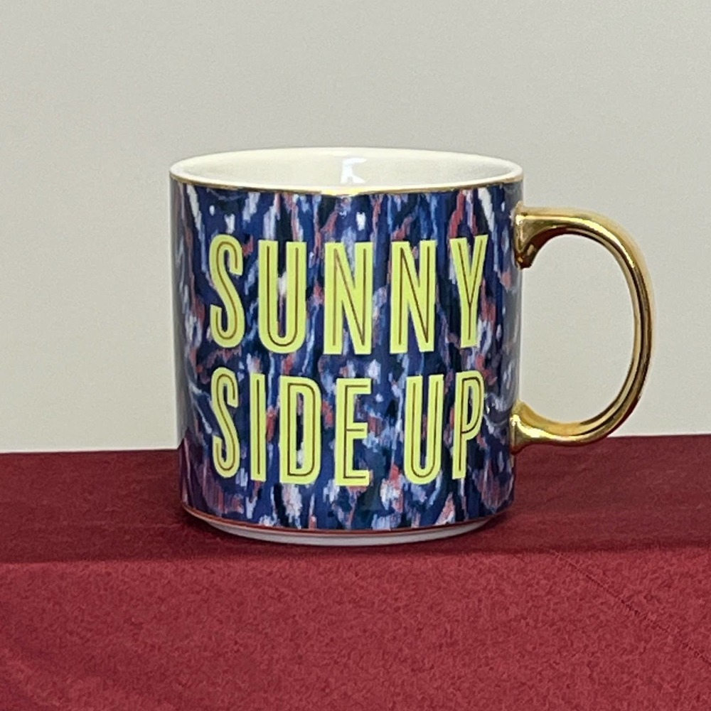 New Anthropologie Giselle Sunny Side Up Gold Handle Coffee Mug